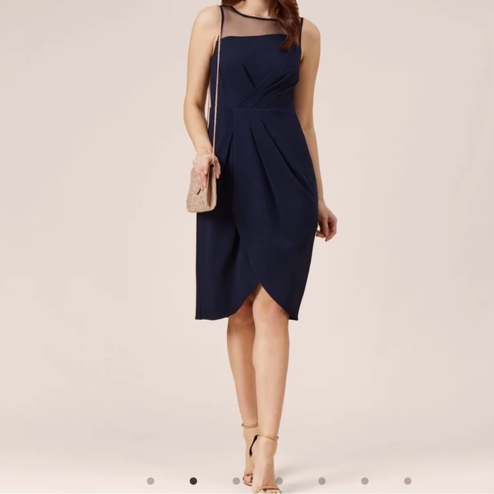 NWT Adrianna Papell Stretch Crepe Draped Cocktail Dress Illusion Neckline Size 4